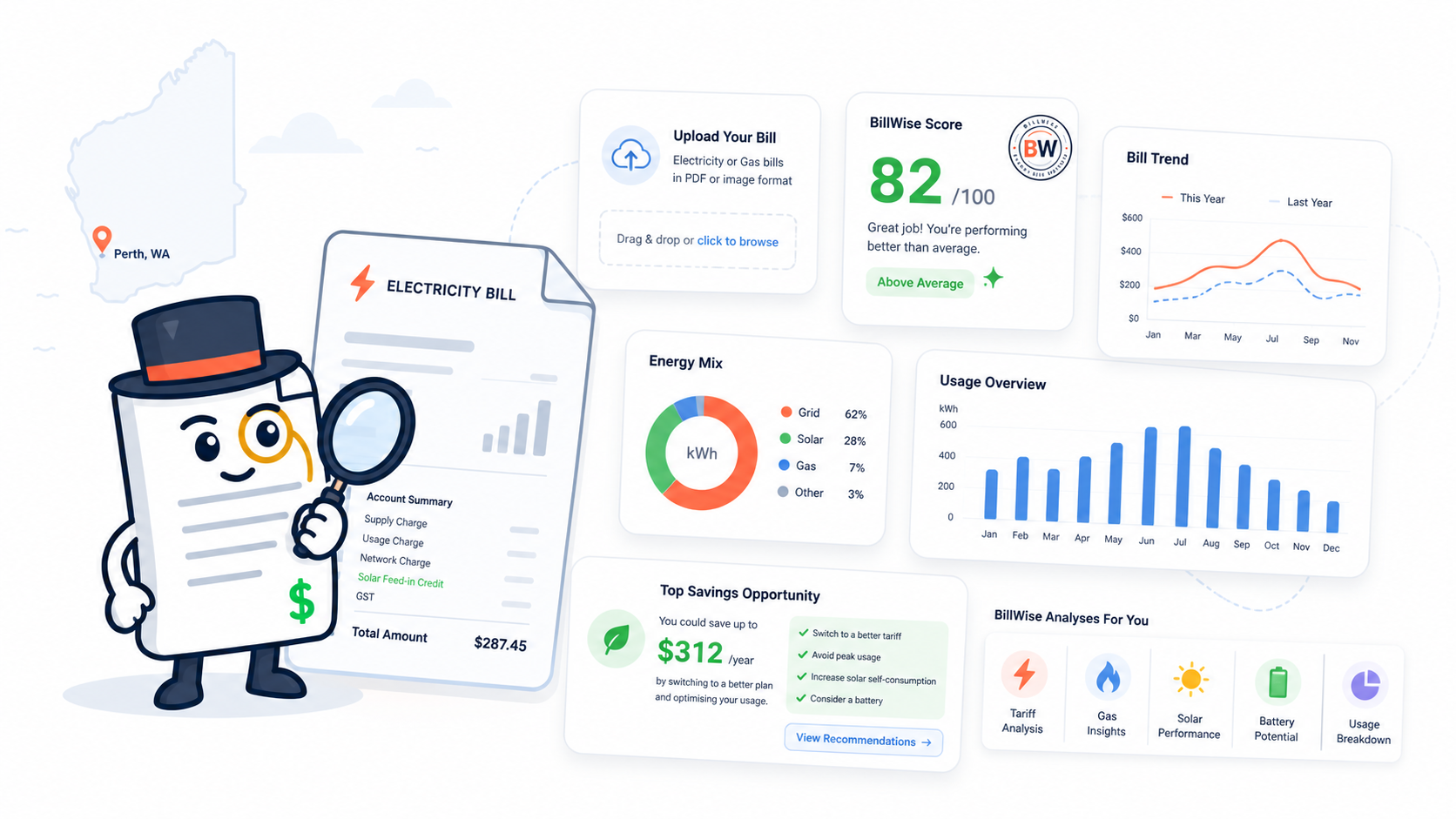 BillWise bill analysis dashboard preview